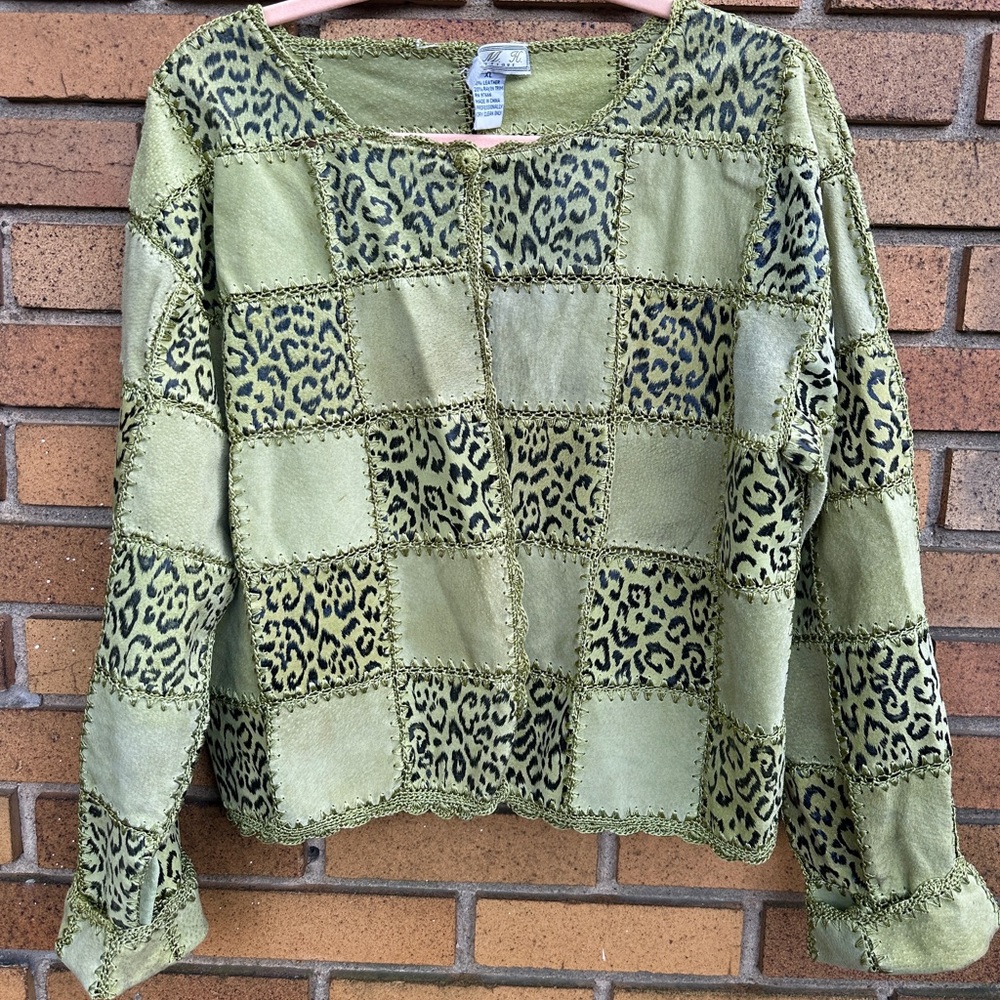 Patchwork Green Jacket With Animal Print - image 1